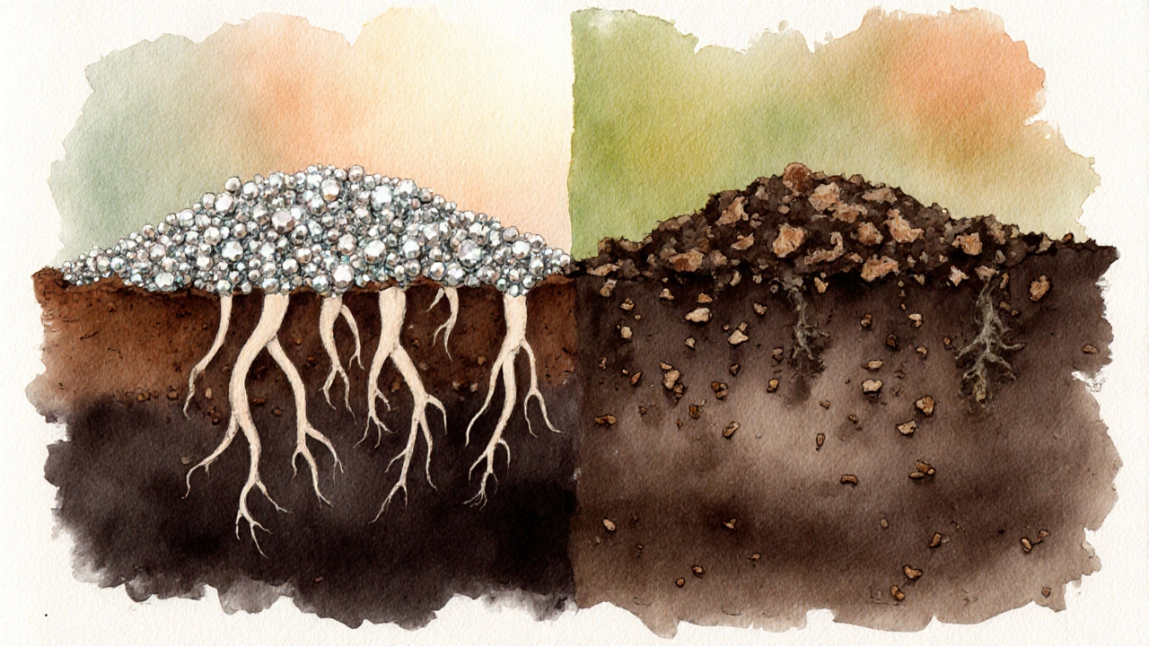Сравнение минерального удобрения и компоста на почве с видимыми корнями.