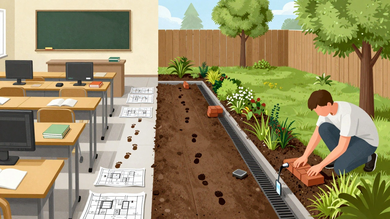 Сравнение: университетский класс слева и живой сад справа — путь саморазвития ландшафтного дизайнера.