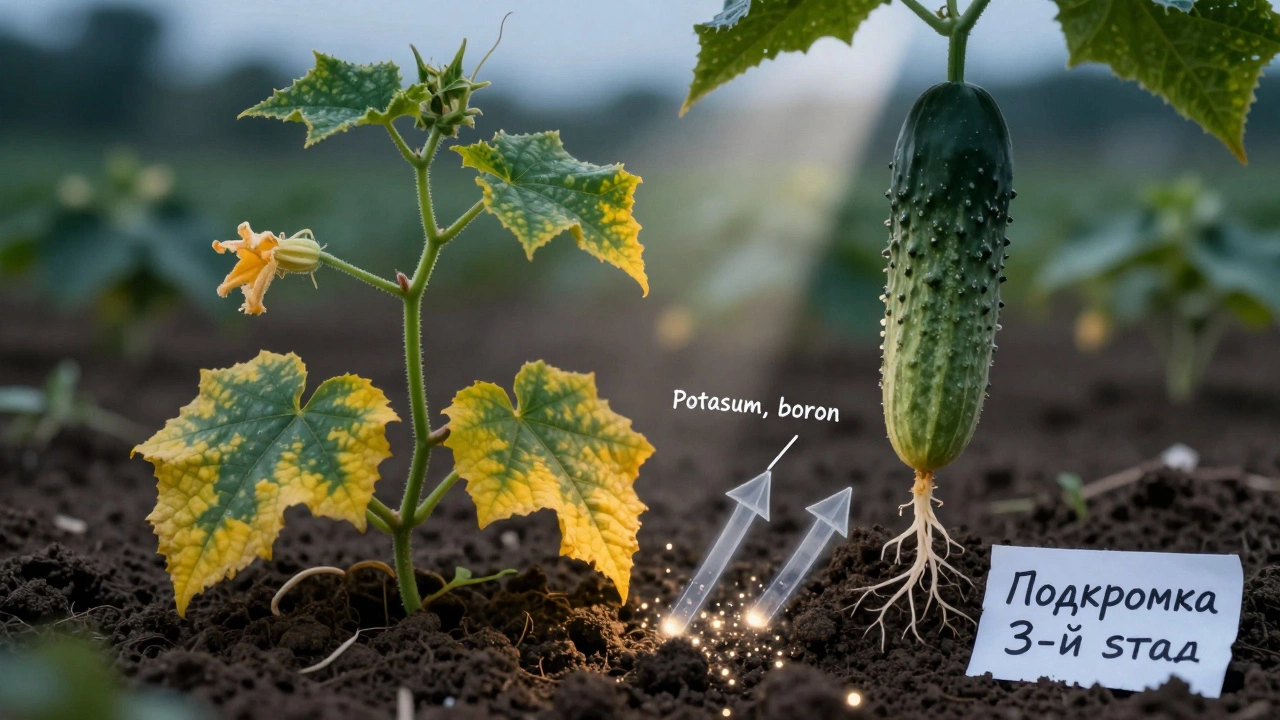 Сравнение больного и здорового огурца с визуализацией питательных веществ.
