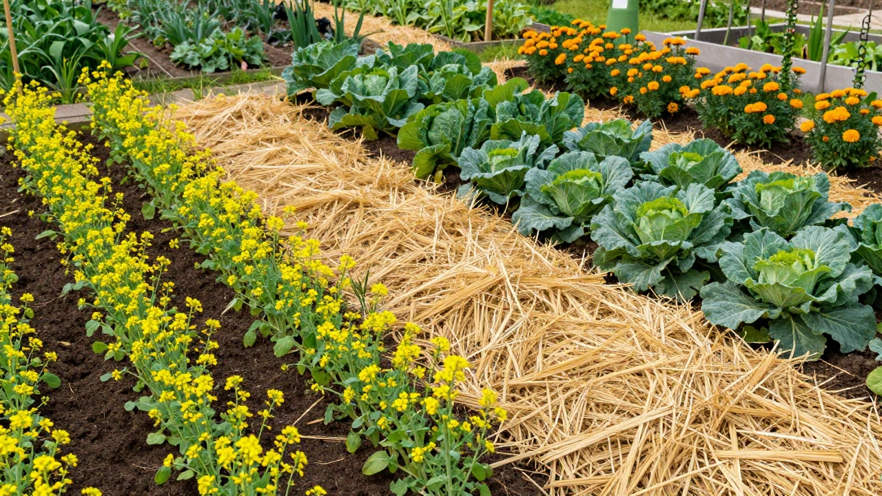 Огород с использованием мульчирования и сидератов для здоровья почвы