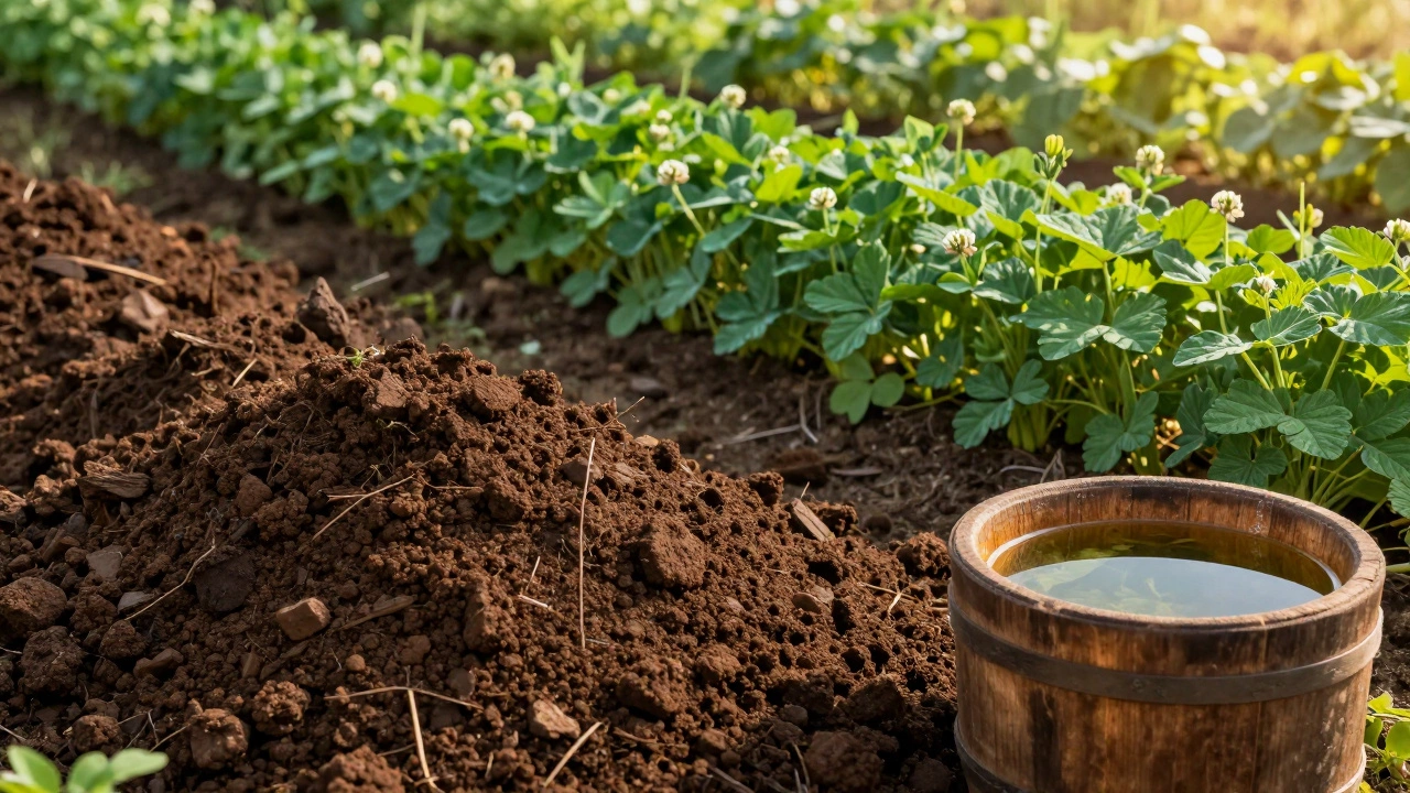 Органический компост и сидераты в цветущем огороде