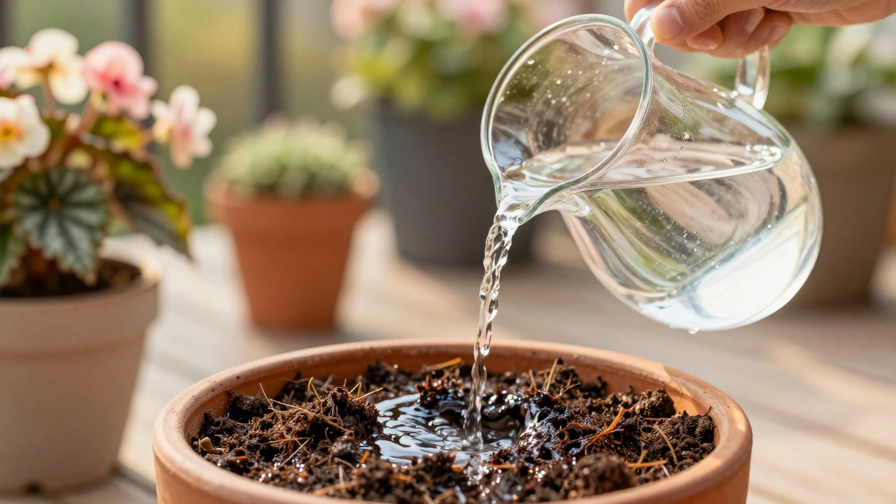 Правильный полив комнатного цветка теплой водой перед внесением удобрений